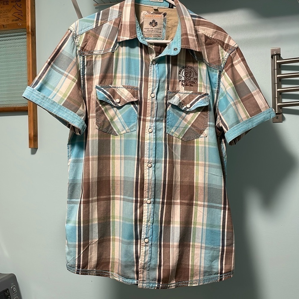 Point Zero Orange Label Plaid Men’s short sleeve shirt Classic fit Size L